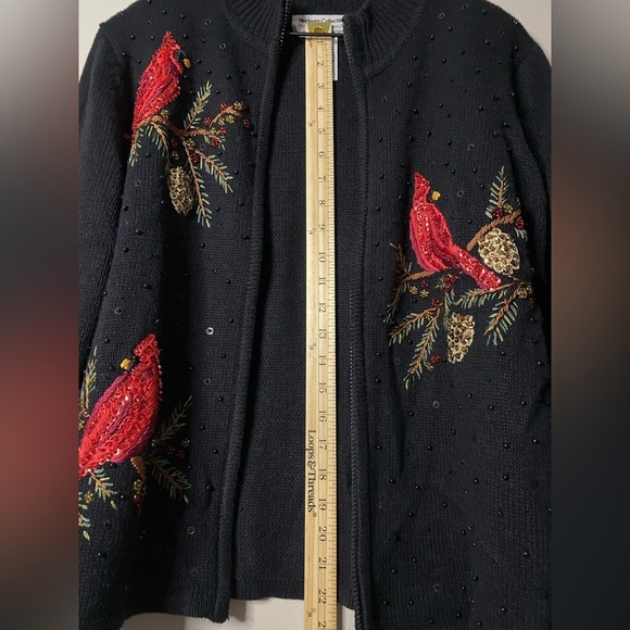 Vintage Christmas cardigan sweater beading cardinal Heirloom Collectibles small - Picture 11 of 15